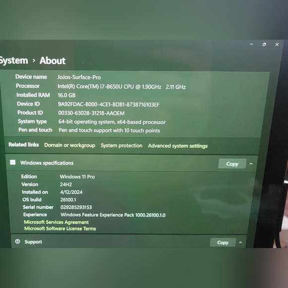 Microsoft Surface Pro 6, i7 Proces) 16GB RAM, 512 GB) Black,Backlit Keyboard - Picture 10 of 14